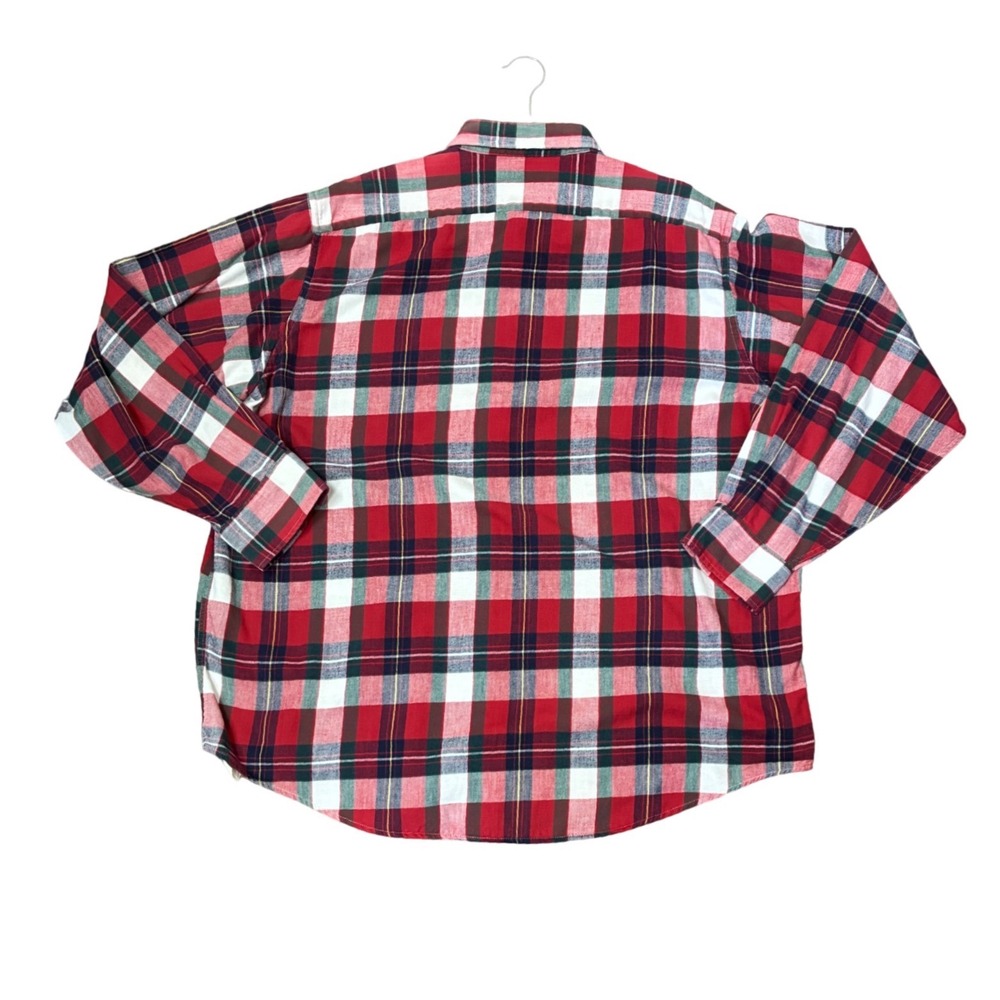 LL Bean Mens XL Plaid Button Down Shirt Red White Green Cotton Made in USA - Picture 2 of 8
